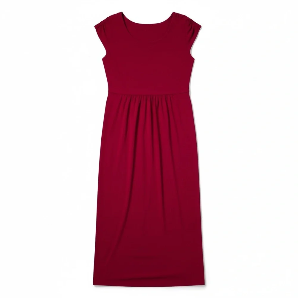Tiana B. Ruby Red Cap Sleeve V-Neck Maxi Dress with Embellished Waist - Size L - Picture 2 of 3